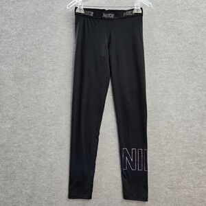 Nike Women Activewear Pants Medium Black Leggings Logo Glitter 28 in Inseam